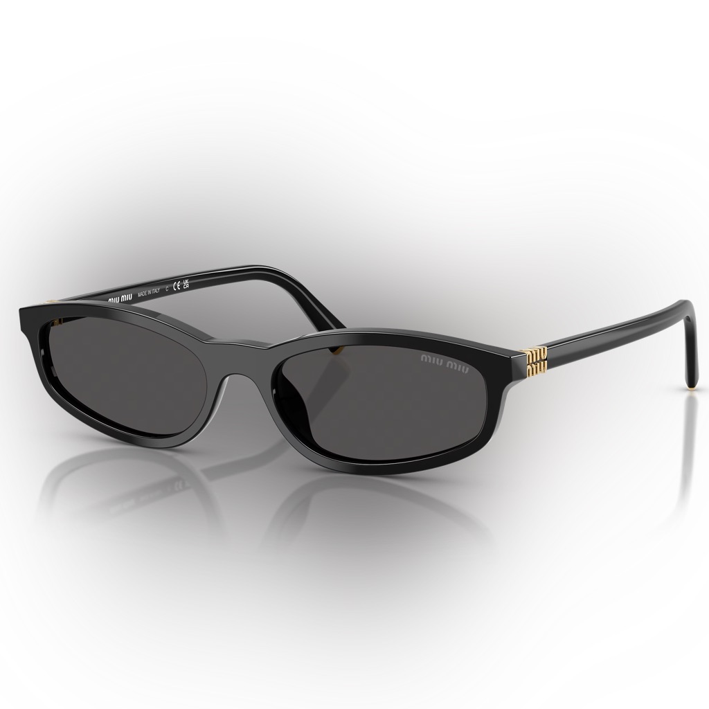 Miu Miu Black Oval Sunglasses With Gold Temple Detail